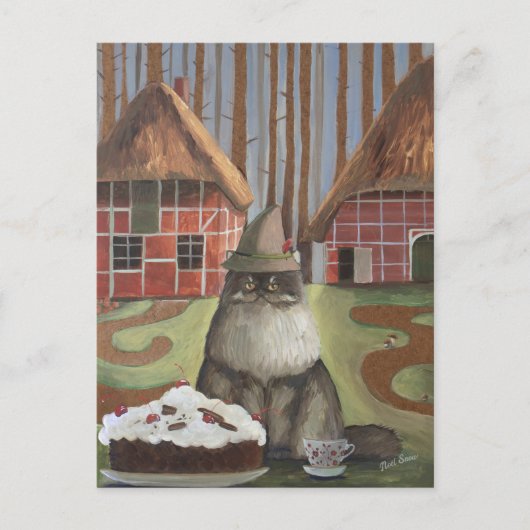Duitse Zwarte Woud Kat met Taart Briefkaart (Voorkant)