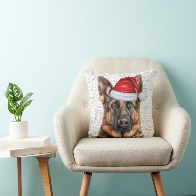 Duitsher Shepherd Dog Aquarel Woof Kerstmis Kussen (Stoel)