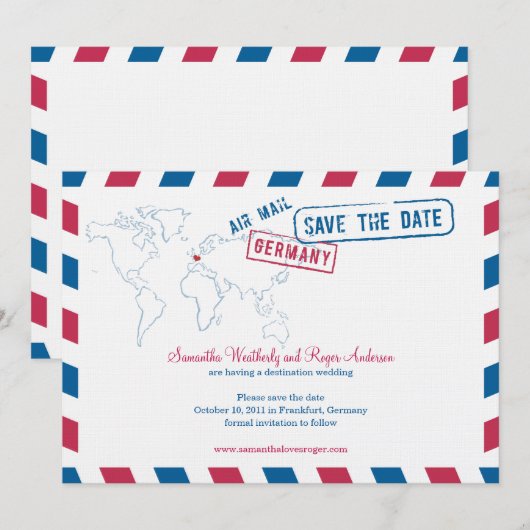 Duitsland Air Mail Wedding Save the Date (Voorkant / Achterkant)