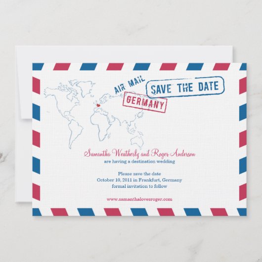 Duitsland Air Mail Wedding Save the Date (Voorkant)