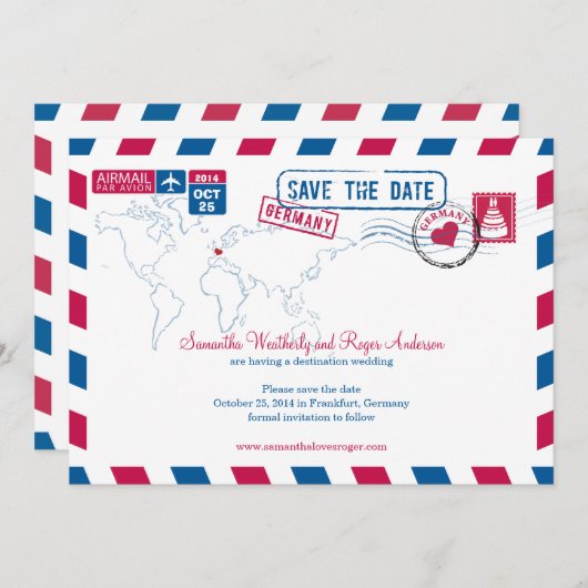 Duitsland Air Mail Wedding Save the Date (Voorkant / Achterkant)