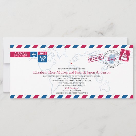 Duitsland Airmail Wedding Invitation Kaart (Voorkant)