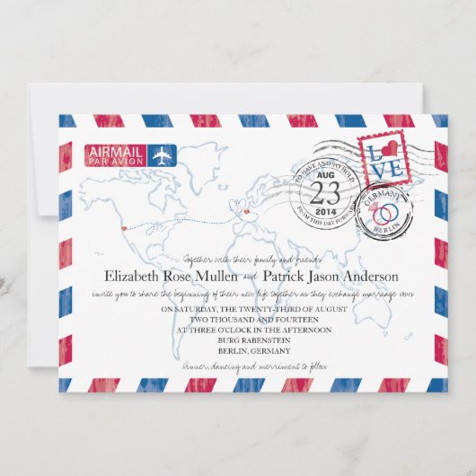 Duitsland Airmail Wedding Invitation Kaart (Voorkant)