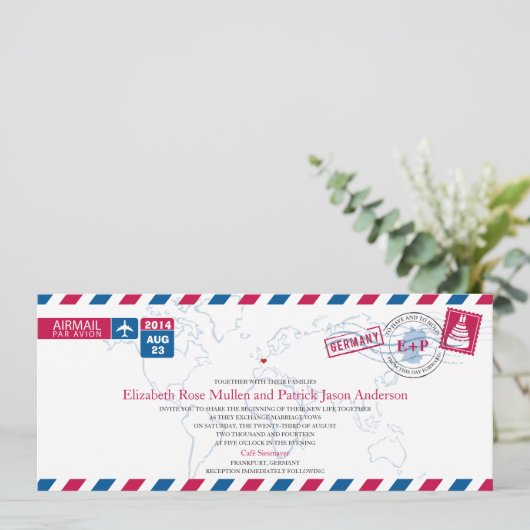 Duitsland Airmail Wedding Invitation Kaart (Staand voorkant)