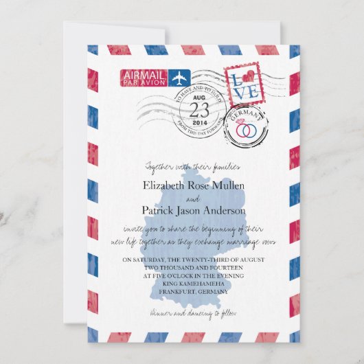 Duitsland Airmail Wedding Invitation Kaart (Voorkant)