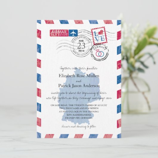 Duitsland Airmail Wedding Invitation Kaart (Staand voorkant)