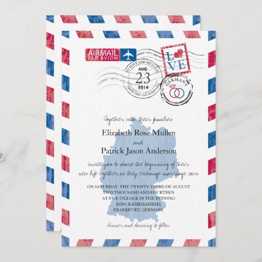 Duitsland Airmail Wedding Invitation Kaart (Voorkant / Achterkant)