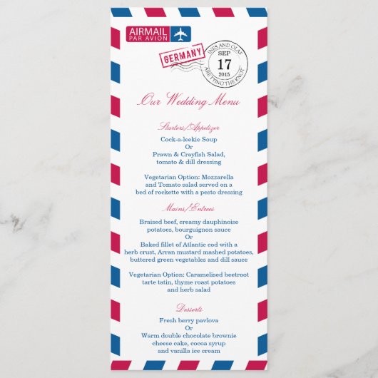 Duitsland Airmail Wedding Reception Menu (Voorkant)