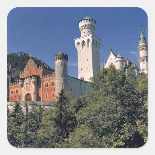 Duitsland, Beieren, Neuschwanstein. Vierkante Sticker (Voorkant)