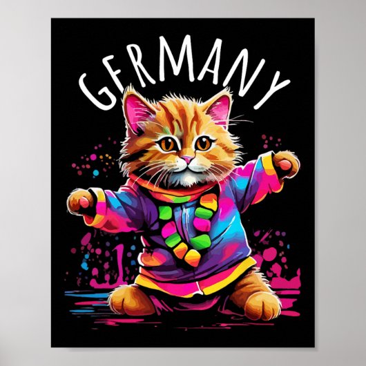 Duitsland Dancing Cat Fun Kleurrijk Schattige Kat Poster (Voorkant)