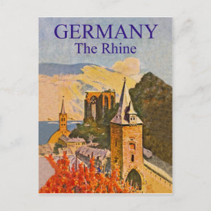 Duitsland, de Rijn, middeleeuwse vesting, vintage Briefkaart