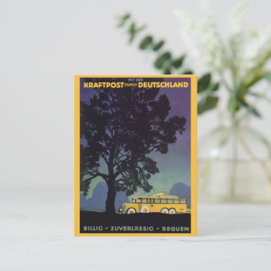  Duitsland, Gele Bus bij Nacht, Reiskunst Briefkaart (Staand voorkant)