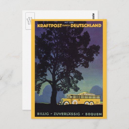  Duitsland, Gele Bus bij Nacht, Reiskunst Briefkaart (Voorkant / Achterkant)