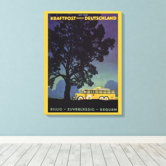  Duitsland, Gele Bus bij Nacht, Reiskunst Canvas Afdruk (Insitu (Houten vloer))