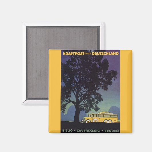  Duitsland, Gele Bus bij Nacht, Reiskunst Magneet (Voorkant / Achterkant)