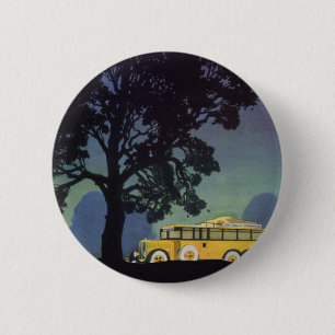  Duitsland, Gele Bus bij Nacht, Reiskunst Ronde Button 5,7 Cm