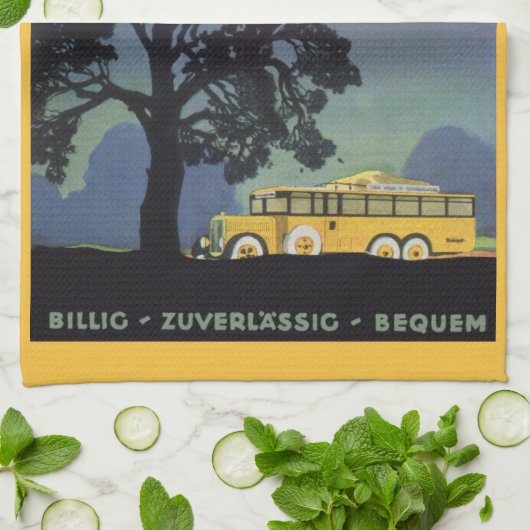  Duitsland, Gele Bus bij Nacht, Reiskunst Theedoek (Gevouwen)