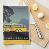  Duitsland, Gele Bus bij Nacht, Reiskunst Theedoek (Quarter Fold)