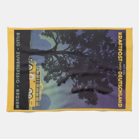  Duitsland, Gele Bus bij Nacht, Reiskunst Theedoek (Horizontaal)