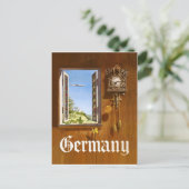 Duitsland, houten klok en uitzicht uit het raam briefkaart (Staand voorkant)