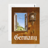 Duitsland, houten klok en uitzicht uit het raam briefkaart (Voorkant / Achterkant)
