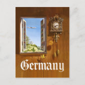 Duitsland, houten klok en uitzicht uit het raam briefkaart (Voorkant)
