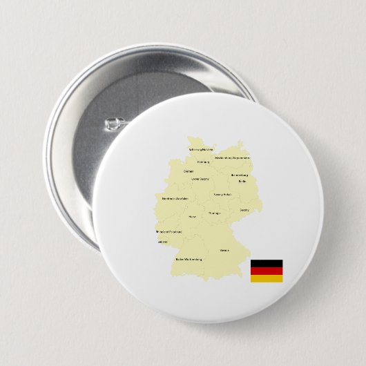 Duitsland Kaart met Staten en Hoofdsteden Ronde Button 7,6 Cm (Voorkant /achterkant)