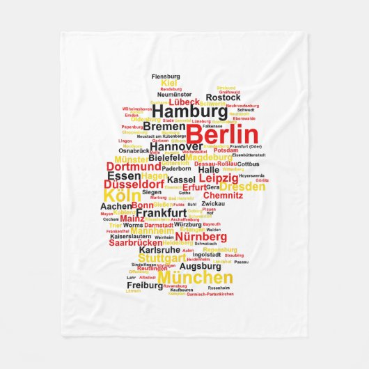 Duitsland kaart Silhouette Towns Cities Flag Berli Fleece Deken (Voorkant)