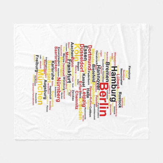 Duitsland kaart Silhouette Towns Cities Flag Berli Fleece Deken (Voorkant (Horizontaal))