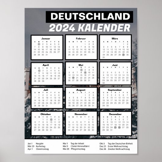 Duitsland Kalender Downloaden 2024 Pdf Duits Poster (Voorkant)