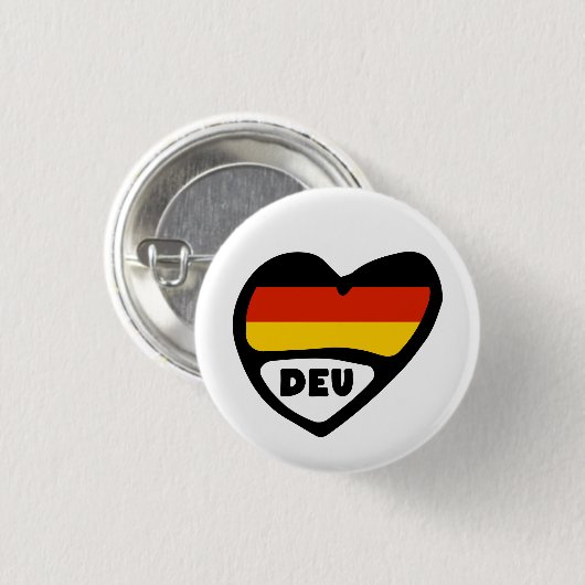 Duitsland Landcode Flag Heart Pin Badge, DEU Ronde Button 3,2 Cm (Voorkant /achterkant)