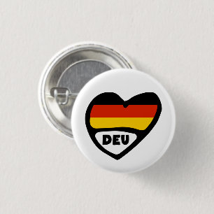 Duitsland Landcode Flag Heart Pin Badge, DEU Ronde Button 3,2 Cm