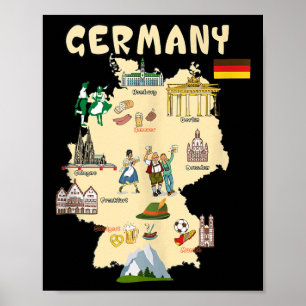 Duitsland Landmark Kaart, bekende bezienswaardighe Poster
