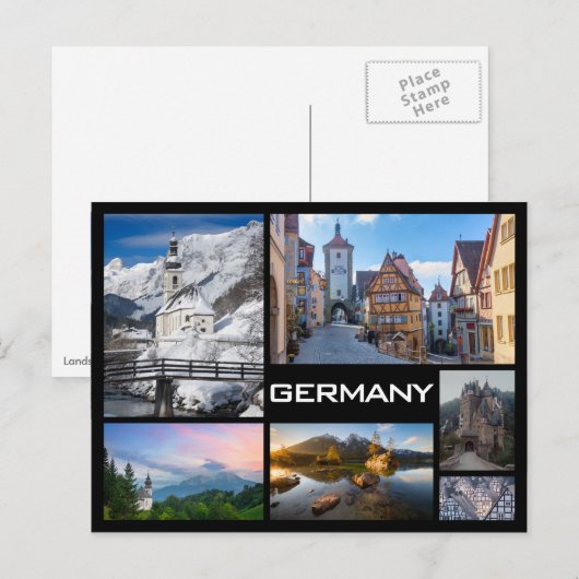 Duitsland meerdere afbeelding collage zwarte tekst briefkaart (Voorkant / Achterkant)