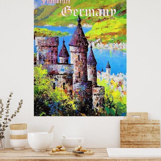 Duitsland, middeleeuws kasteel in Frankfurt, rivie Poster (Keuken)