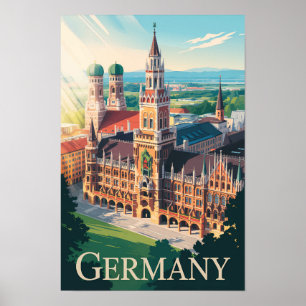 Duitsland München Illustratie Reis Kunst Vintage Poster