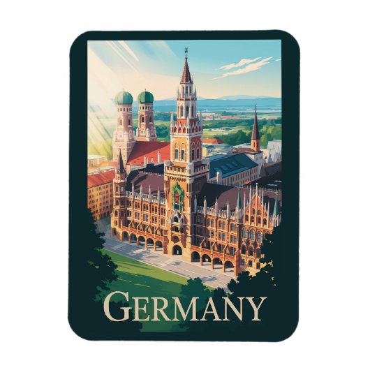 Duitsland Munich Illustration Travel Art Vintage Magneet (Verticaal)