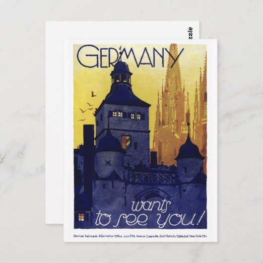 Duitsland Poster voor reizen met tussenlanding ter Briefkaart (Voorkant / Achterkant)