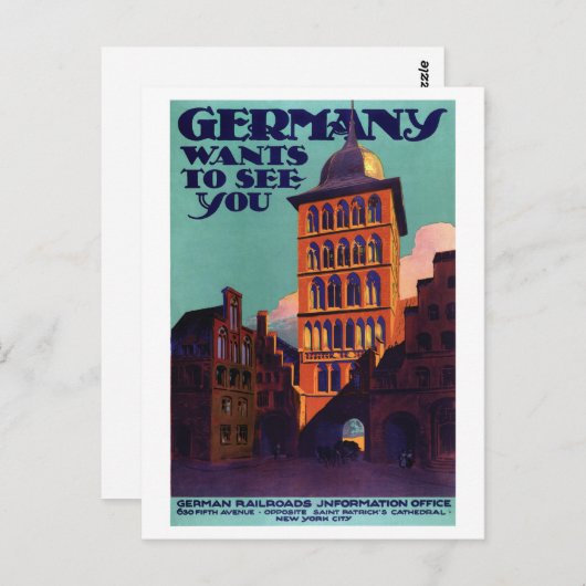 Duitsland Poster voor reizen met tussenlanding ter Briefkaart (Voorkant / Achterkant)