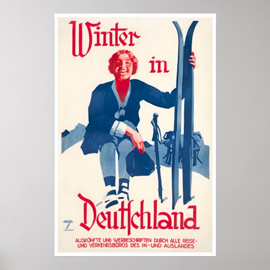 Duitsland Ski Poster Duitse Reis Kunst Deutschland (Voorkant)