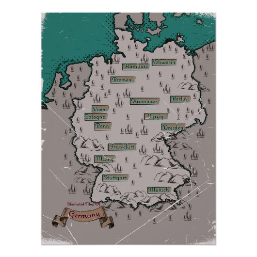 Duitsland Vintage Geïllustreerde kaart Perfect Poster (Voorkant)