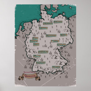 Duitsland Vintage Geïllustreerde kaart Poster