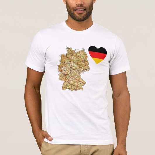 Duitsland Vlaggenhart en -kaart T-Shirt (Voorkant)