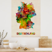 Duitsland Waterverf Map (Deutschland) Poster (Keuken)