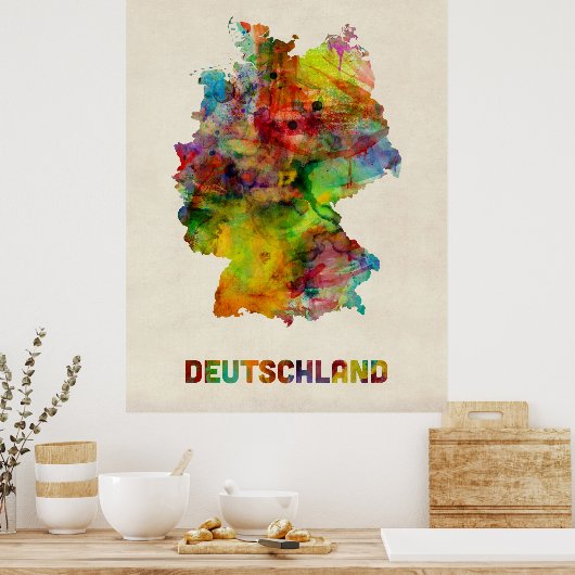 Duitsland Waterverf Map (Deutschland) Poster (Keuken)