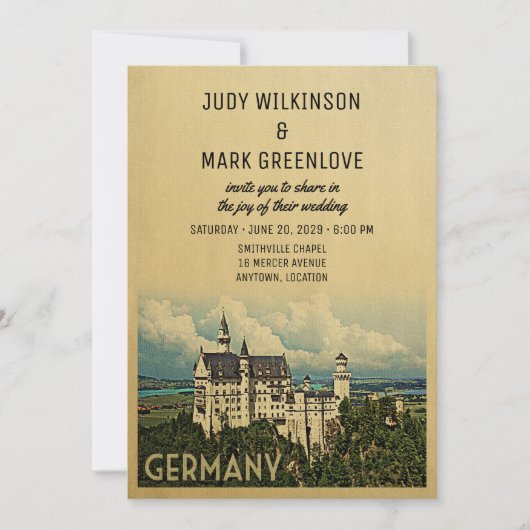Duitsland Wedding Invitation Neuschwanstein Castle Kaart (Voorkant)