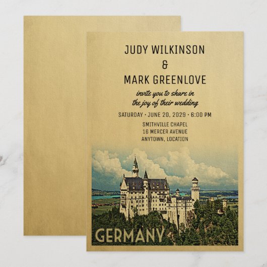 Duitsland Wedding Invitation Neuschwanstein Castle Kaart (Voorkant / Achterkant)
