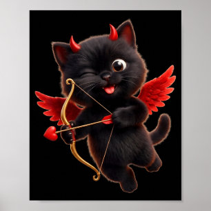 Duivel Cupido Kat Kunst Cute Engel Demon Kat Grapp Poster