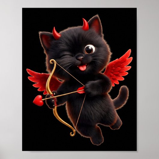 Duivel Cupido Kat Kunst Cute Engel Demon Kat Grapp Poster (Voorkant)