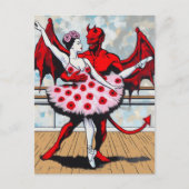 Duivel danst met ballerina in een poppy jurk briefkaart (Voorkant)